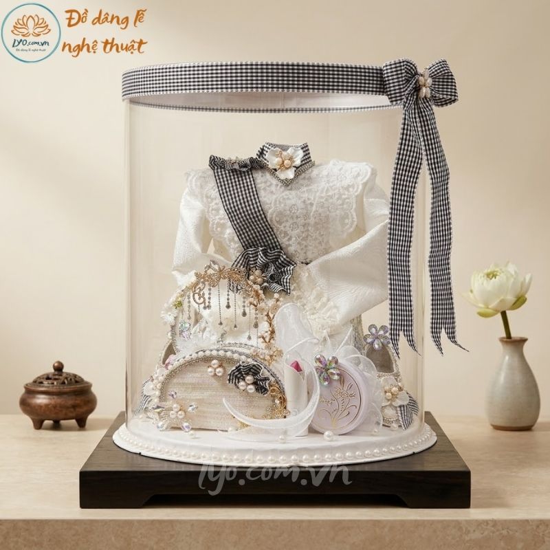 Chi tiết bộ mã trắng LYO với phần vải và phụ kiện đính kết, minh họa các hạng mục cần xác nhận